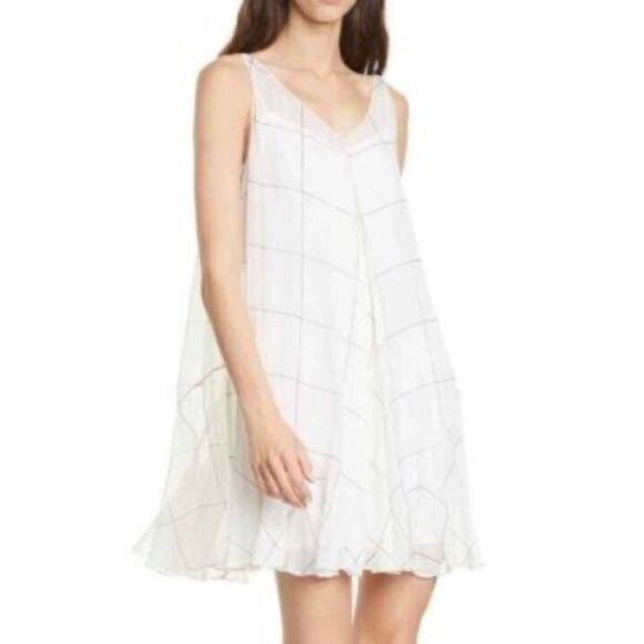 Club Monaco White Slip Dress Black White Sheer Overlay Deep VNeck Flowy NWT ST7 - Picture 2 of 12